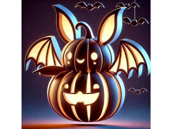 3D Adorable Jacko’lantern with Bat: A Creative Asset