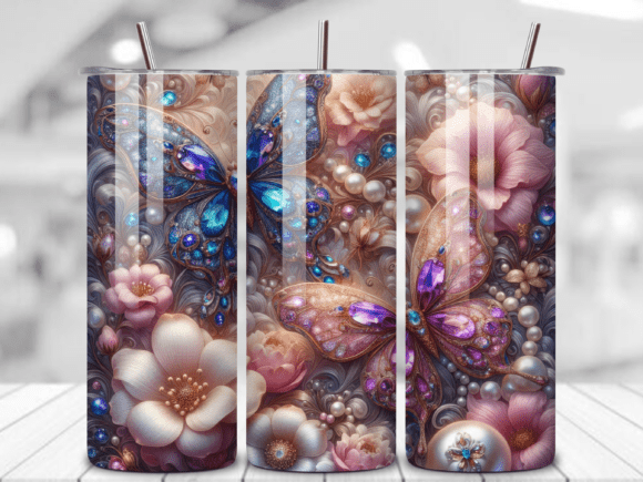 3D Butterfly Pink Floral Tumbler Wraps