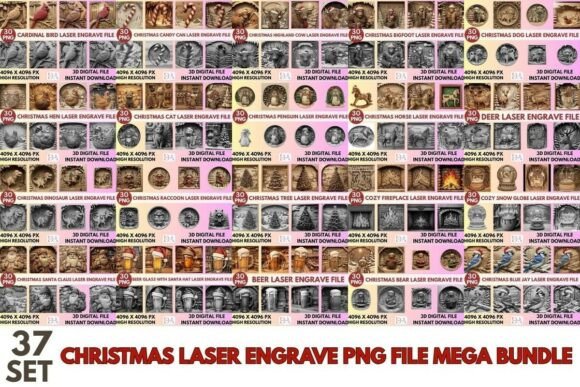 3D Christmas Laser Engrave PNG File Bundle