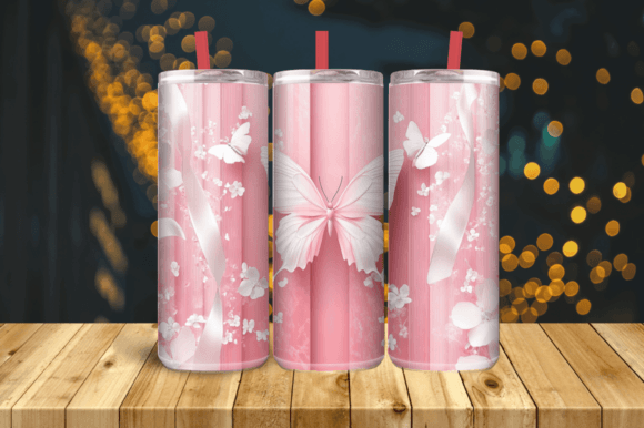 3D Pink Butterfly Floral Wrap for Tumblers