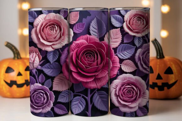 3D Pink Purple Roses Tumbler Wrap