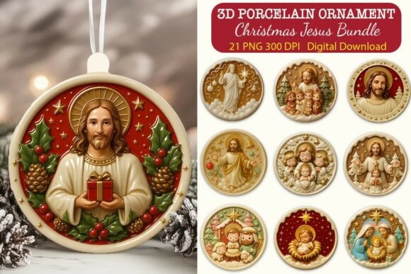 3D Porcelain Effect Xmas Jesus Ornaments Bundle: A Versatile and Stylish Addition to Your Holiday Decor
