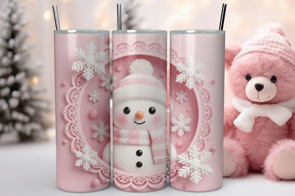 3D Snowman Pink Hole Tumbler Wrap: A Charming Addition to Your Drinkware