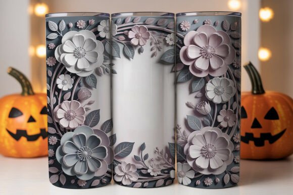 3D White Floral 20oz Tumbler Wrap