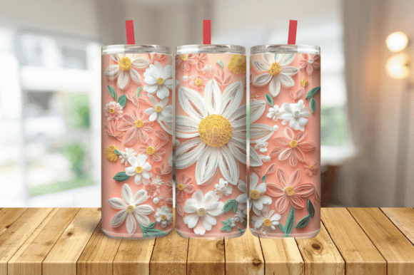 3D White Pink Flowers 20 Oz Skinny Wrap