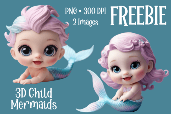 Adorable 3D Kawaii Mermaid Clipart for Your Projects