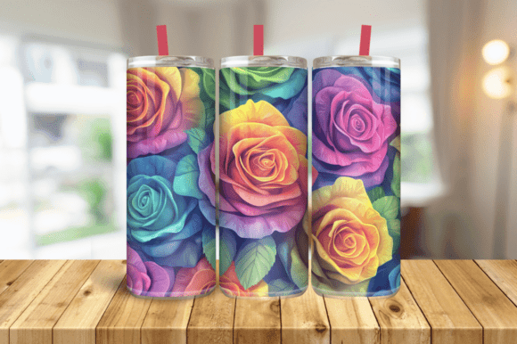 Elevate Your Drinkware with 3D Colourful Rose Flowers Tumbler Wrap