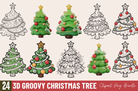 Elevate Your Holiday Creations with High-Quality 3D Christmas Tree PNG and Clipart Sublimation Design