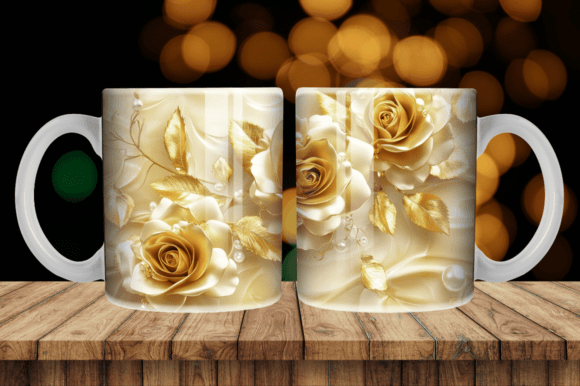 Enhance Your Drinkware with 3D Pearl Gold Roses Flowers Tumbler Wrap