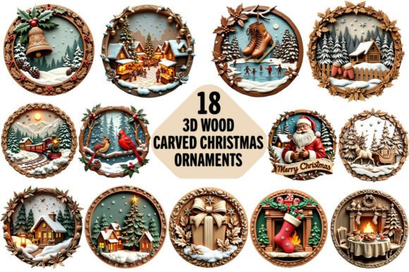 Enhance Your Holiday Decor with 3D Wood Carved Christmas Ornament Set
