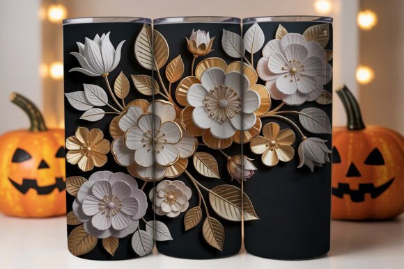 Enhance Your Tumbler with the 3D Gold White Floral Tumbler Wrap