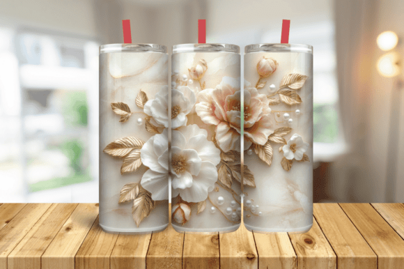 Enhance Your Tumblers with 3D Pink Gold Flowers and Pearls 20oz Sub