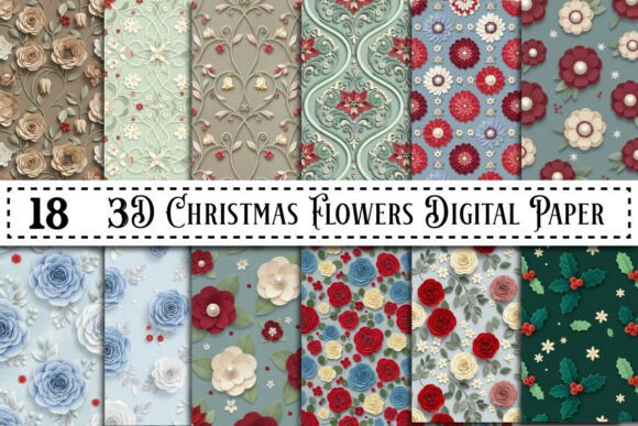 Explore 3D Christmas Flowers Digital Paper