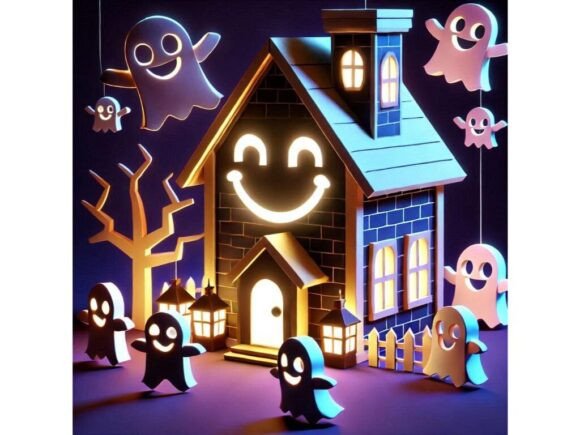 Explore the Charming 3D Friendly Haunted House with a Glo