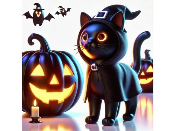 Explore the Versatility of a 3D Black Cat Wearing a Ghost Costume