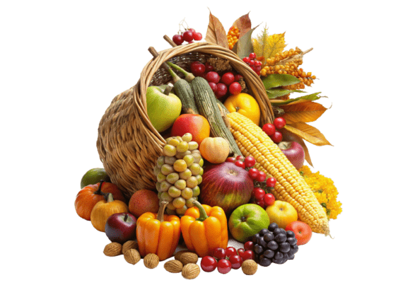 High-Quality 3D PNG Horn of Plenty Filled with Fruit