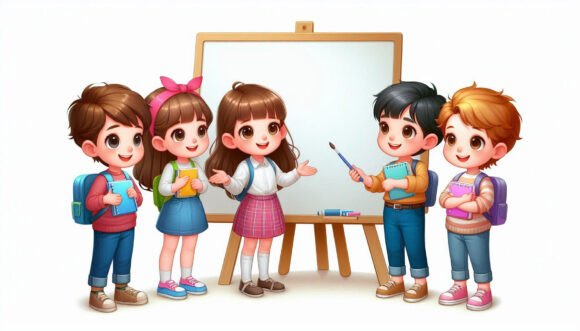 Kids Presenting a Whiteboard 3D Art