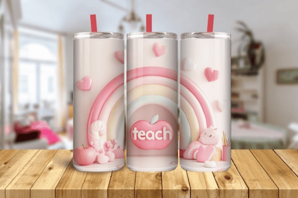 Pink 3D Inflated Teacher Tumbler, Teach