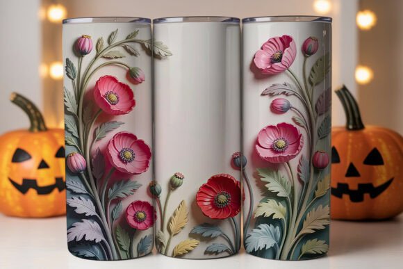Strategic Use of 3D Pink Poppy Floral Tumbler Wrap for Enhanced Branding and Productivity