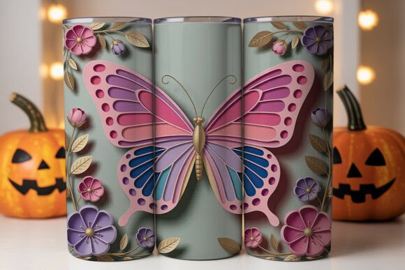 Stunning 3D Butterfly Floral Tumbler Wrap