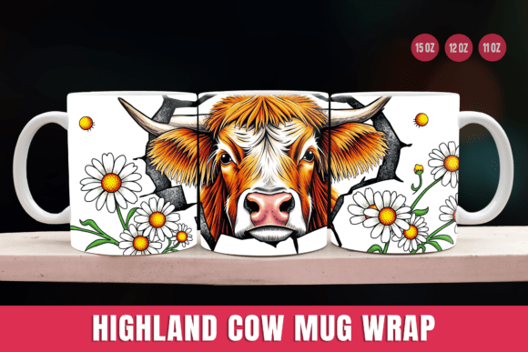 Transform Your Mug with a 3D Highland Cow Mug Wrap