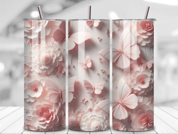 Transform Your Tumblers with 3D Pink Floral Butterfly Tumbler Wraps