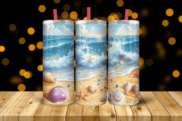 Transform Your Tumblers with 3D Seashells Beach Tumbler Wrap PNG