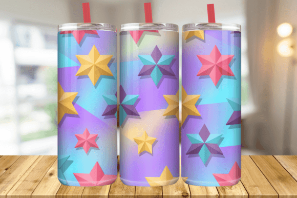 Transform Your Tumblers with 3D Sweet Multicolor Stars Tumbler Wrap