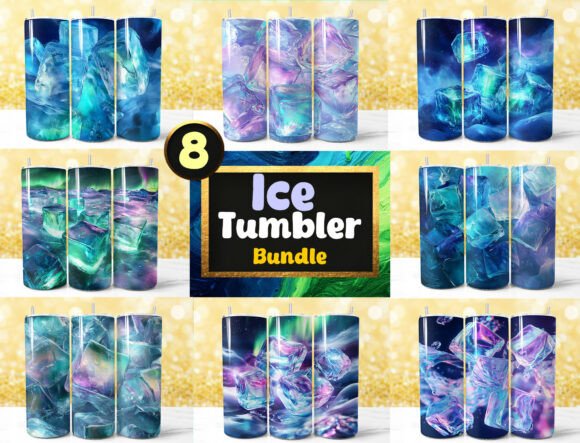 Watercolor Ice 3D Tumbler Wrap Bundle: Elevate Your Winter-Themed Designs